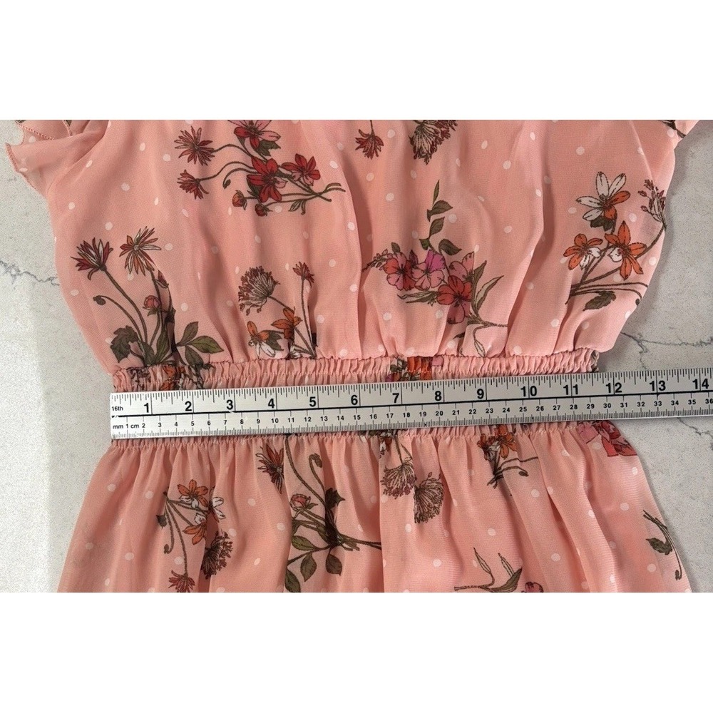 Kate • Lily Cottagecore Pink Floral Midi Dress 6 Ruffle Neck Flutter Sleeve Boho - Picture 10 of 13